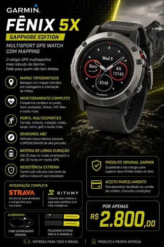 Relógio Garmin Fênix 5x safira 