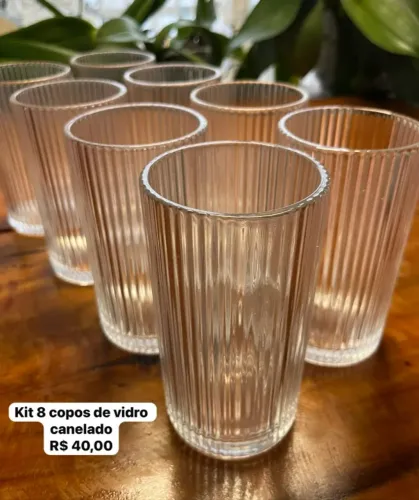Kit 8 copos de vidro canelado