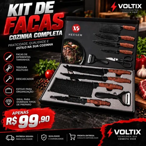 Kit de Facas para Cozinha Completo com Maleta e Utensílios