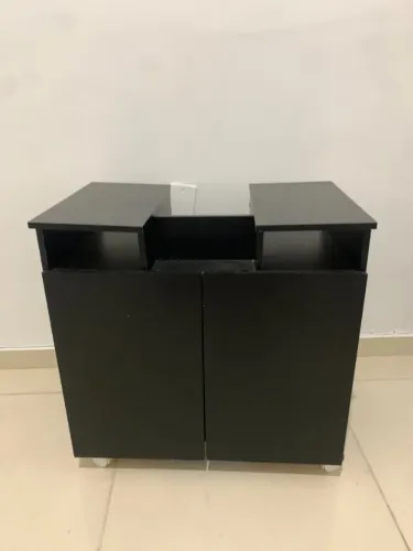 Gabinete armario para pia com coluna banheiro preto com rodinha