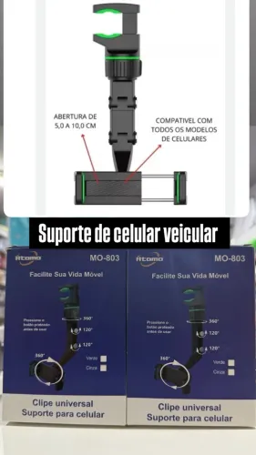 Suporte de celular veicular MO-803 com clipe universal.