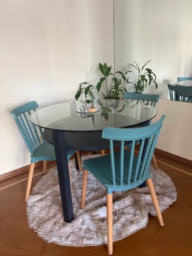 Mesa madeira preta tampo de vidro