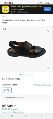Sandália Antistress para idoso e gordinhos, Masculina Opananken  Preto 40 Tamanho