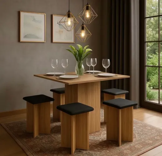 Mesa de Jantar Edna com 4 banquetas estofadas