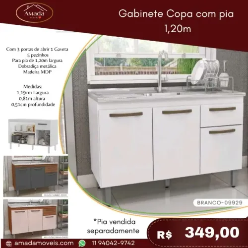 Gabinete copa com pia 1,20m, a pronta entrega