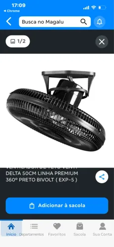 Ventilador De Teto Premium 360º 50Cm Bivolt Preto Ventidelta - Venti-Delta