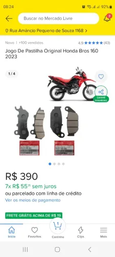 Vendo kit pastilhas de freio original bros 160.