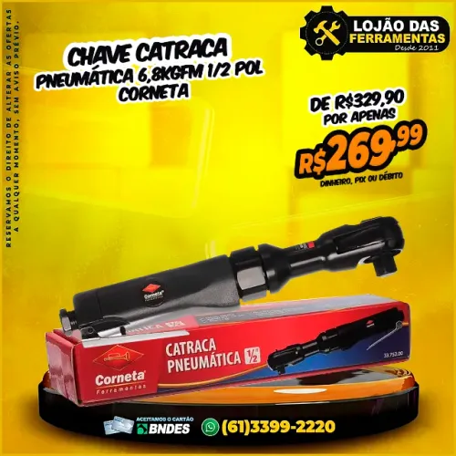 Chave Catraca 6,8Kgfm 1/2 Pol Pneumática Corneta