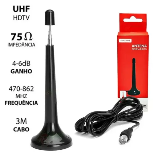 Antena Digital Interna para TV HDTV 3 Metros de Cabo 