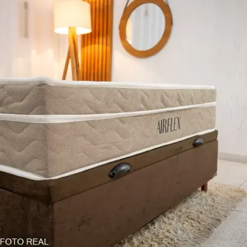 Cama Baú Casal Blindado Corino ou Suede + Colchão Airflex Molas Ensacadas 138x188x25