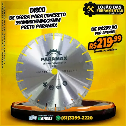 Disco de Serra Para Concreto 350mmx15mmx25mm Preto Paramax