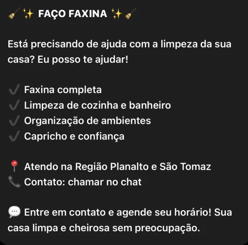 Serviços de faxina e babá 