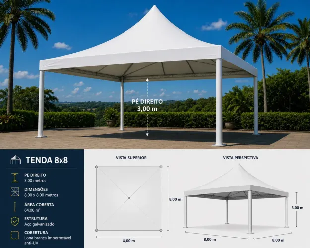 Vendo tenda para eventos ou para área de lazer 8x8 com pé direito de 3m2