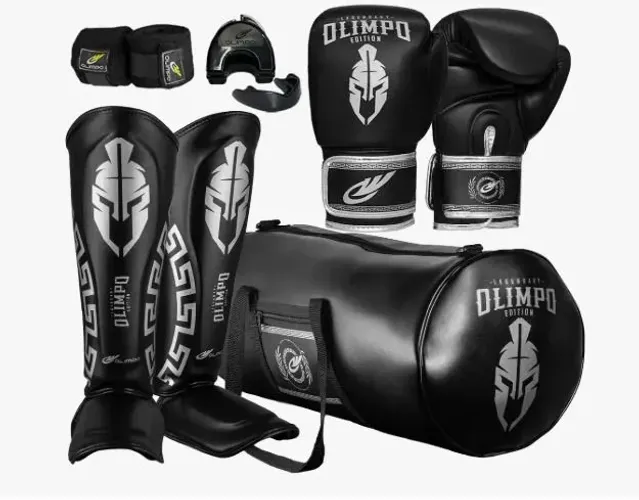 kit Muay thai Profissional luva joelheira e bolsa