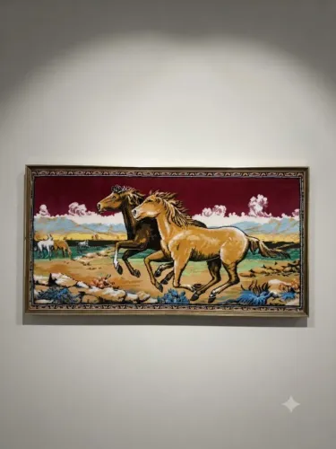 Quadro antigo em tapeçaria / cavalos