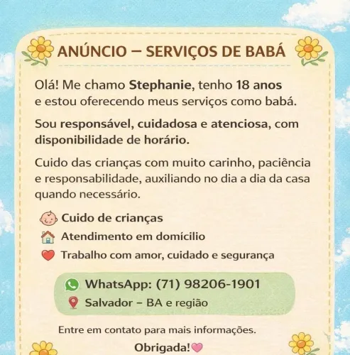 Precisando de uma babá? Entre em contato!