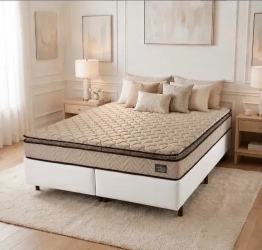 Conjunto Colchão Queen D45 Molas Ensacadas + Base Box Corino Branco Konfortaris 158x198 cm