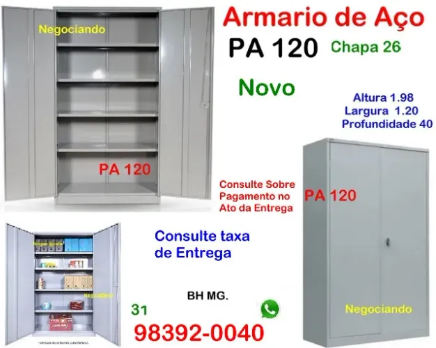 Armário PA 120 de Aço Industria Escritório Loja Roupas Fabrica Escola comercio auto escola