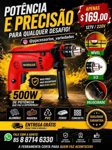 Furadeira schulz impacto função parafusadeira. Entrega grátis