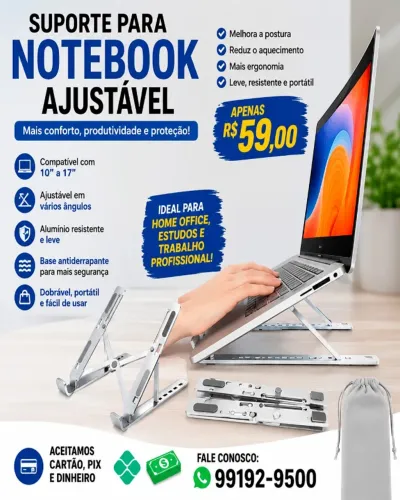 Suporte para Notebook de Aluminio Ajustável Dobrável Portatil Metal Resistente Reforçado A