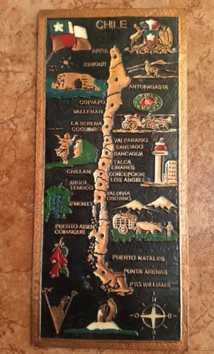 Souvenir de Chile placa decorativo em cobre com pintura manual 33cm x 15cm