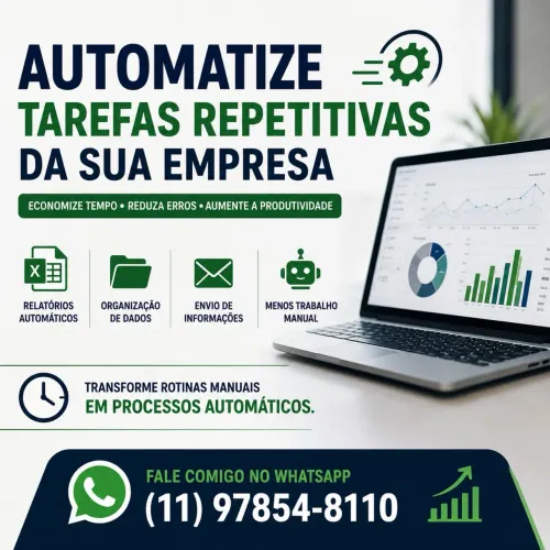 Automatizo Planilhas, Relatórios e Tarefas Repetitivas para Empresas