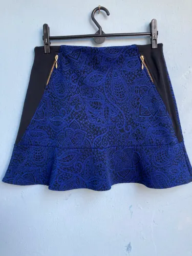 Saia Feminina Azul Escuro Estampada, Tam P (Nova)