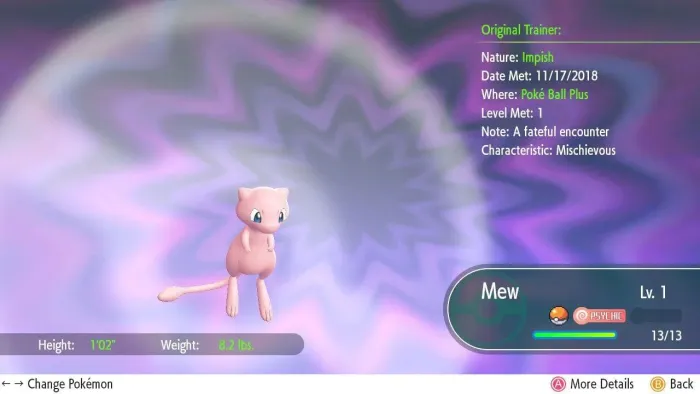 Mew da pokeball plus para LGPE