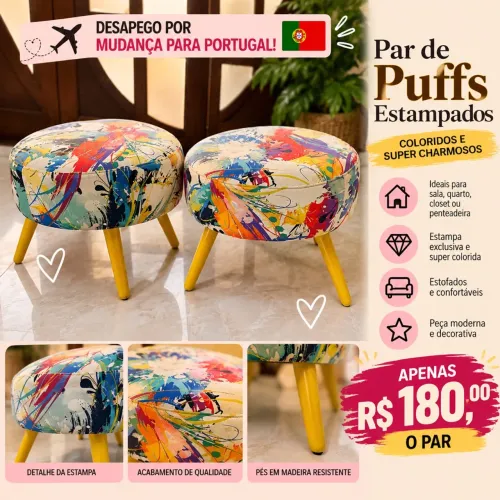 Par de puffs estampados