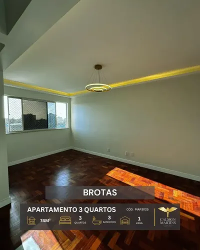 APARTAMENTO 3 QUARTOS (2 SUÍTES), 74M², EM BROTAS