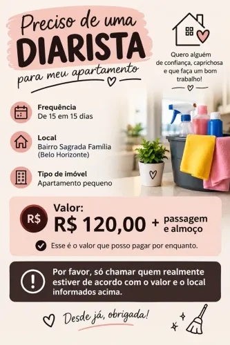 Preciso de uma diarista a cada 15 dias 
