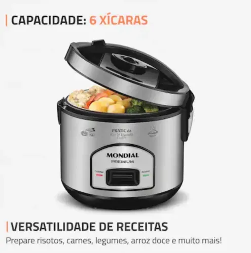 Panela Elétrica de Arroz Mondial 6 Xícaras - Praticidade no seu dia a dia!
