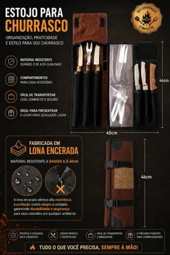 Estojo para talheres de churrasco lona encerada