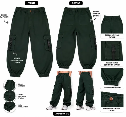 Calça Cargo Jogger Verde Militar GG