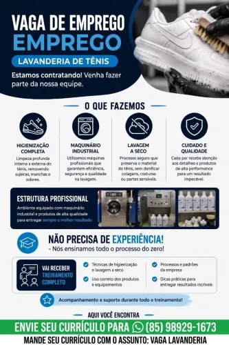 Vaga de emprego para lavanderia de tênis.