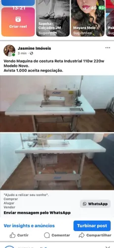 Máquina reta de costura industrial seme nova