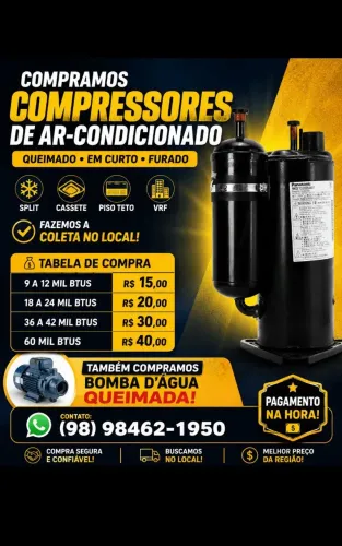 Compramos e recolhemos  compressor queimado  de Ar condicionado Split .