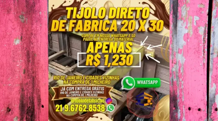 tijolo 8 furos a partir de 3 milheiros 