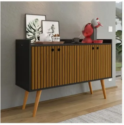 Aparador RPM Cantinho do Café Dallas 4 Portas Preto Ripado Nature