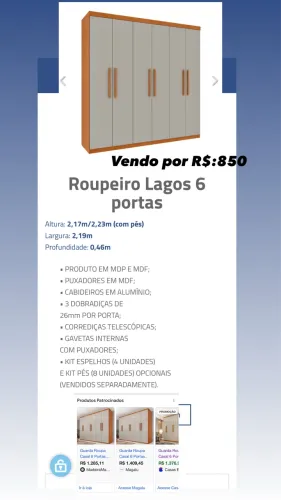 GUARDA ROUPA 6 portas MDF SUPER NOVO