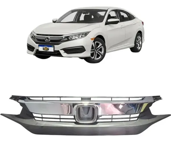 Grade Dianteira Do Radiador Civic 2017 2018 2019 Preto Friso Cromado