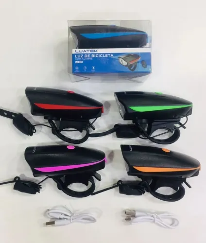 Farol Bike Luatek LK-025 Recarregável USB + Buzina/Alarme 140dB (250 lúmens)