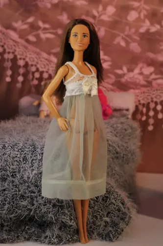 camisola babydoll de renda e tule para barbie