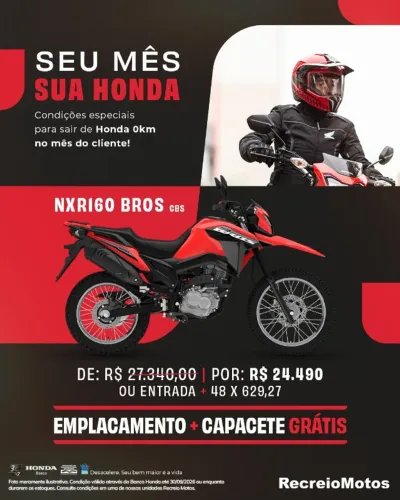 BROS 160 CBS 2026 - ENTRADA + 48x629,27 - EMPLACAMENTO + CAPACETE
