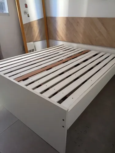 Cama casal com auxiliar solteiro madeira maciça + colchão