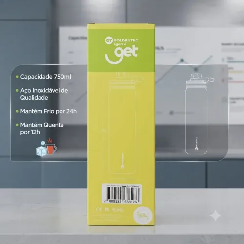 Garrafa Térmica Goldentec / Get 750ml - Amarela (Nova / Na Caixa)