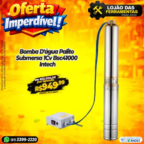 Bomba Dágua Palito Submersa 1Cv Bsc41000 Intech