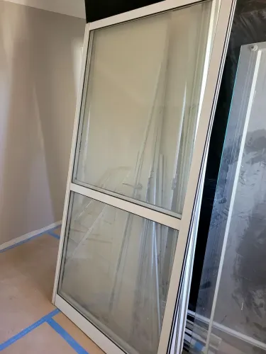 Porta de Correr retirada de varanda, 2 Folhas Vidro Liso Branco, 108x215 cada folha