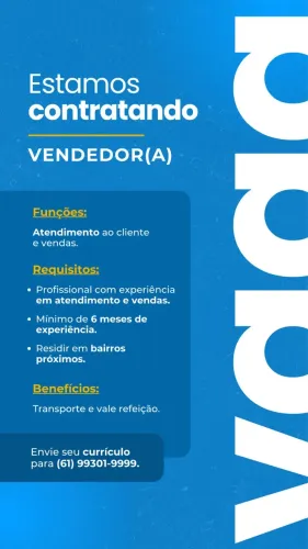 A loja Taguatinga peixes aquarismo está recrutando vendedores