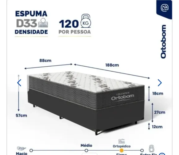 cama box ortobom d33 solteiro nova